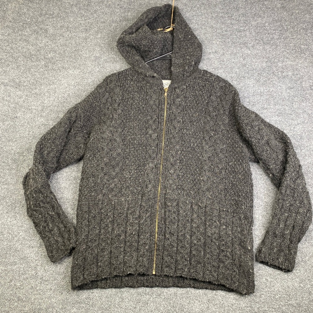 Kerry Traditions Wool Hooded Cardigan Sweater Mens L Killarney Ireland Knit Fish